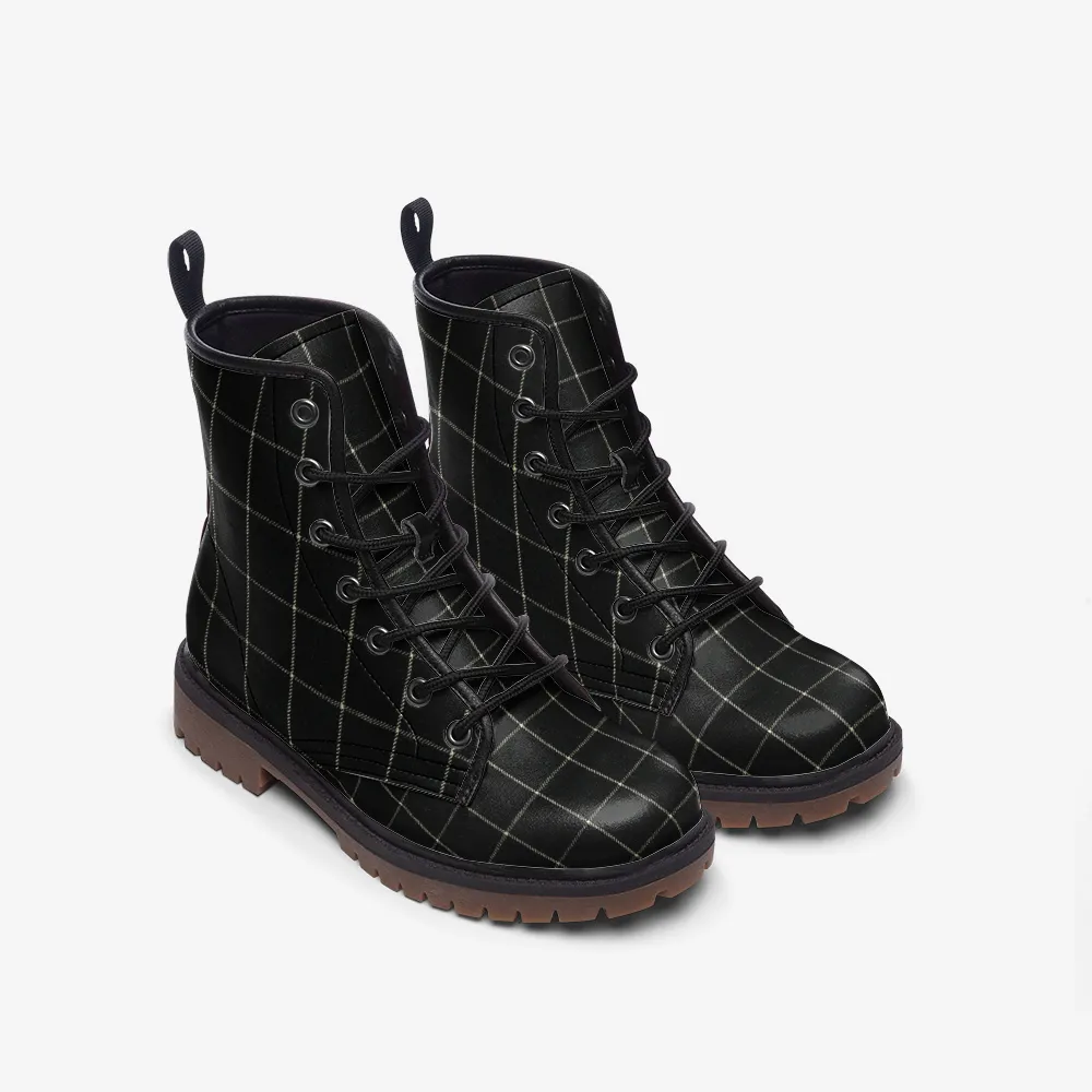 Vampire Art Dark Academia Victorian Windowpane Black Plaid Preppy Casual Leather Lightweight boots - US sizes